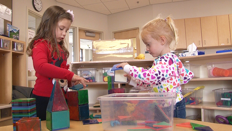 Girls playing with blocks